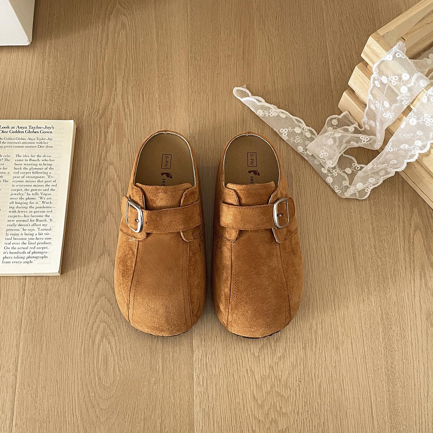 

White retro non-slip thick-soled bag head slippers for women s outer wear 2025 new autumn versatile height-increasing half-drag Birkenstocks 39 жёлтый