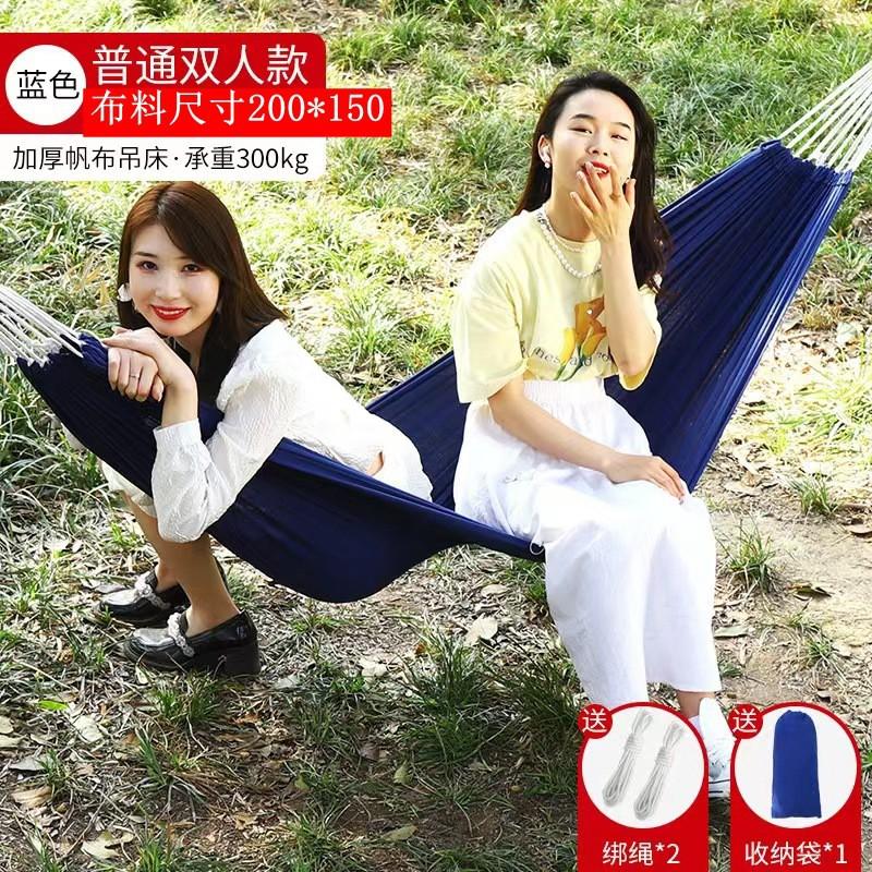 Heavy Duty Canvas Hammock With Curved Rod Outdoor Camping Garden Relaxation Single Double Person