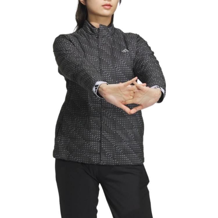 Adidas Logo Printed Double-Breasted Stand Collar Long Sleeve Jacket Women Jacket Black IA2783