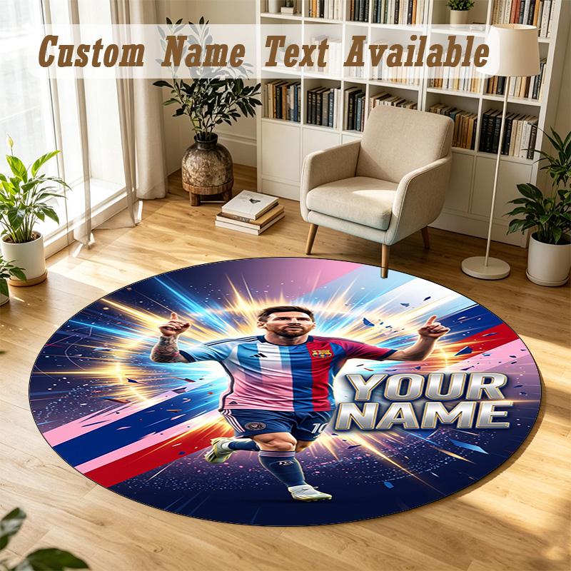 Runder Teppich Benutzerdefinierter Name Lionel Messi Muster Rutschfester Teppich Wohnboden Dekor