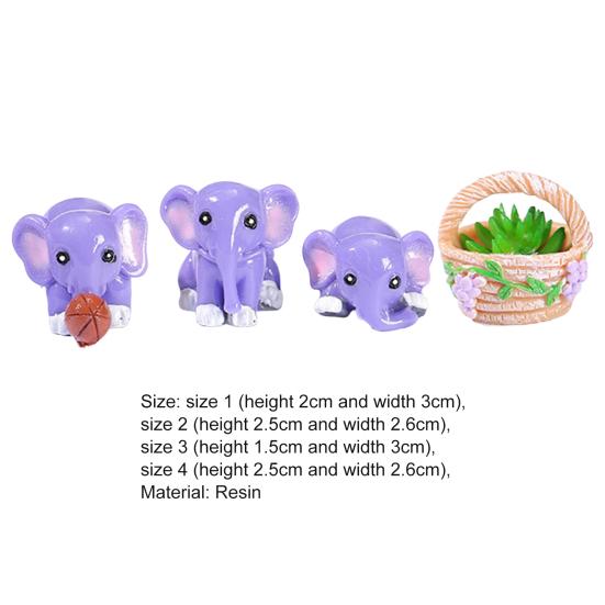 4Pcs with Plant Basket Elephant Miniature Shatterproof Adorable Fairy Garden Ornament