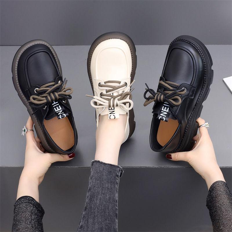 Real soft leather women's spring and autumn new thick-soled lace-up versatile soft-soled comfortable small leather shoes