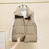 Women's Oversized Khaki Puffer Vest Stand Collar Sleeveless Warm Winter Gilet Trendy Style