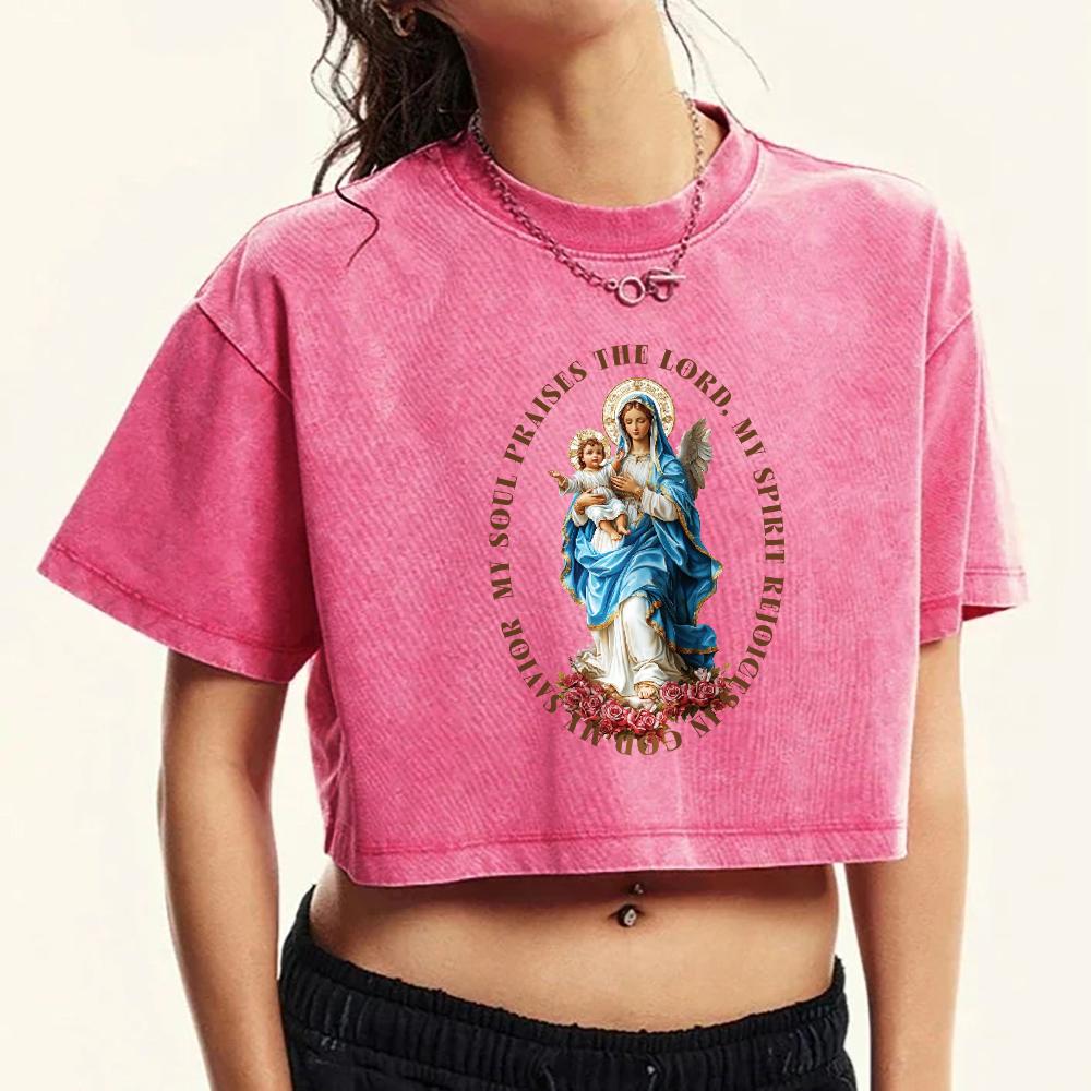 Classical Goddess Statue Printed T-Shirt Women Washed Fashion O-Neck Crop Top Street Shirts Cotton Casual Clothing