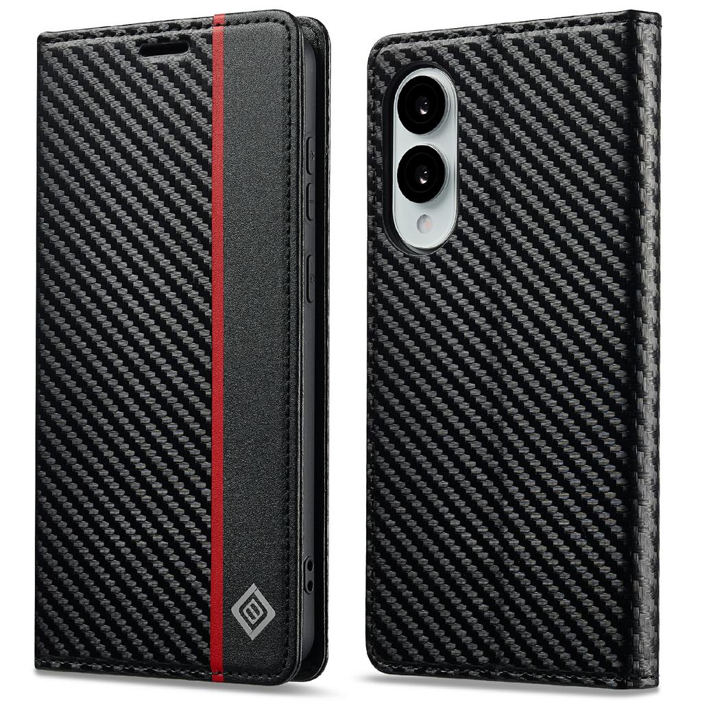 LC.IMEEKE For Samsung Galaxy S25 Edge Case Carbon Fiber Texture Phone Cover Stand Card Holder