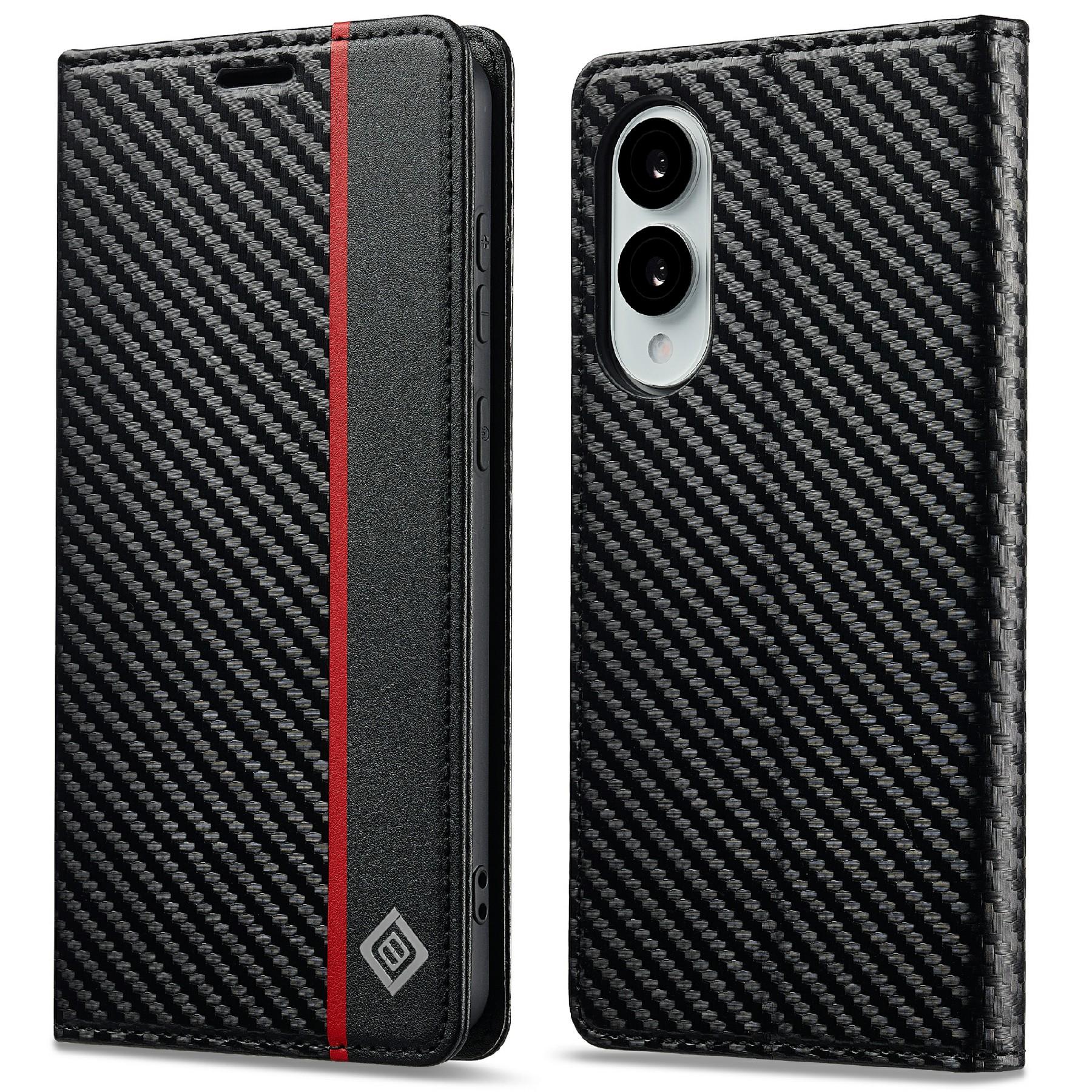 

LC.IMEEKE For Samsung Galaxy S25 Edge Case Carbon Fiber Texture Phone Cover Stand Card Holder A