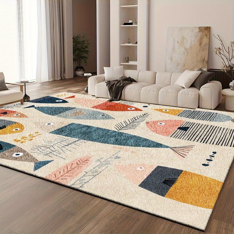 Colorful Little Fish Pattern Carpet, with Beige, Blue, Red, Machine Washable, Non-Slip Backing, Durable, Soft and Comfortable