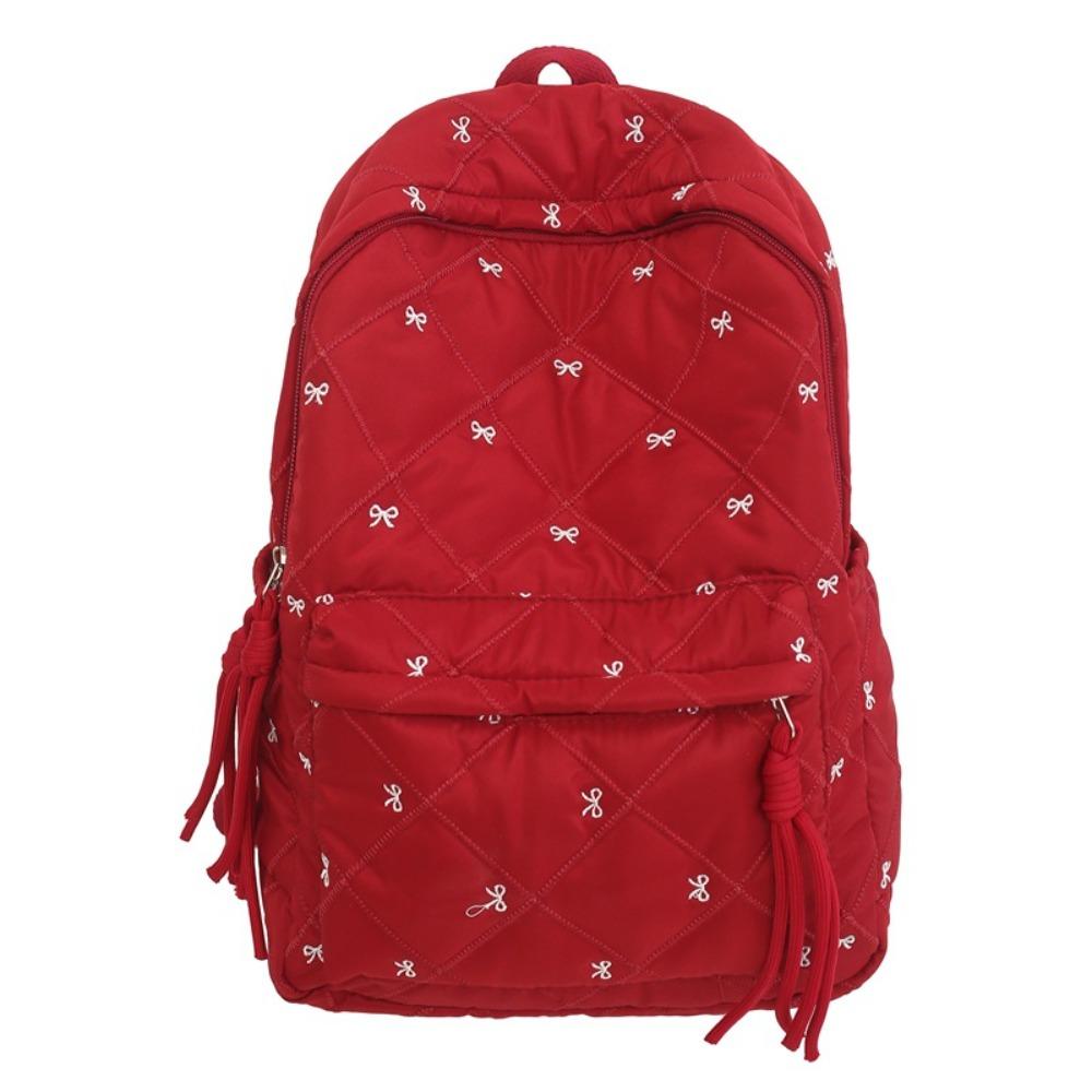 Embroidery Nylon Backpack Bownot Students School Bag Shoulder Bag Embroidered Bow Backpack  Women красный