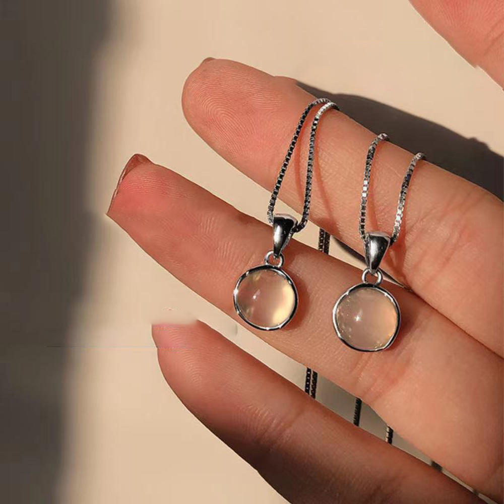 Oval Aquamarine Pendant Necklace Women Silver Color Blue Moonlight Stone Luxury Design Snake Chain Girls Fashion Jewelry Gift