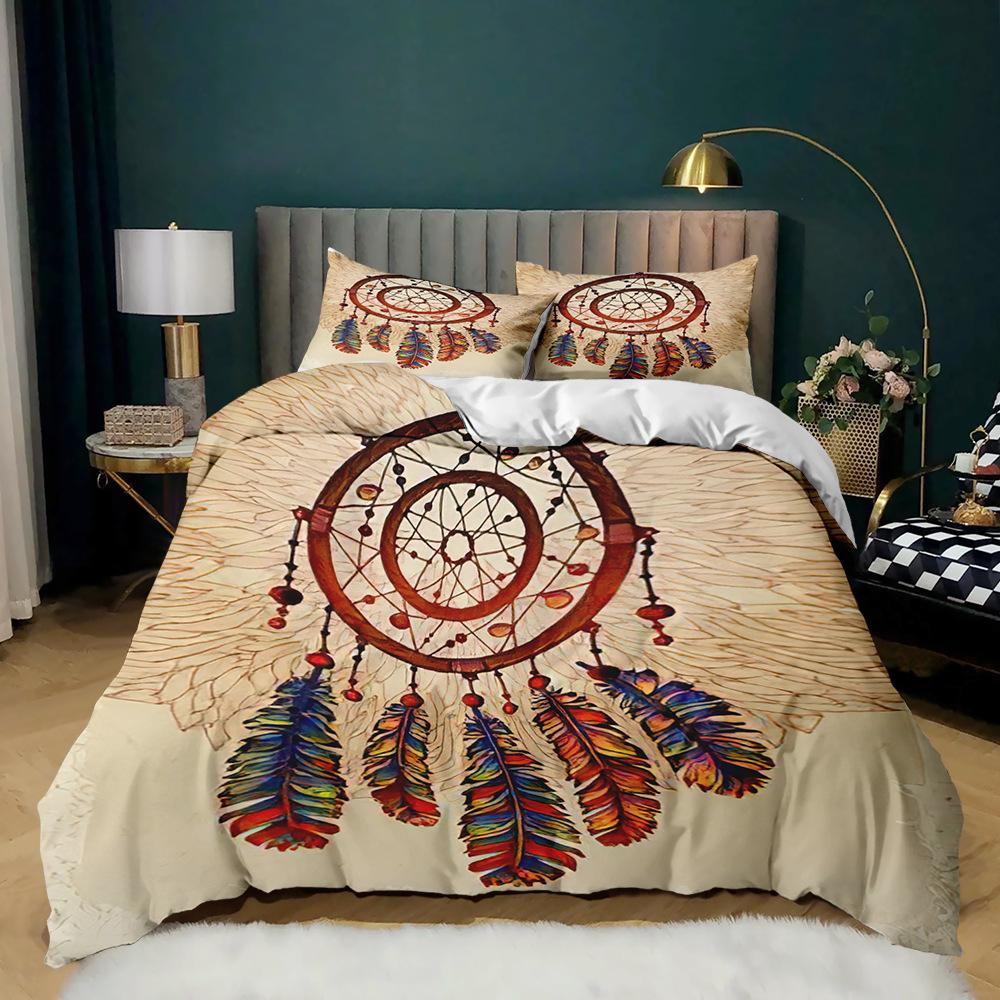 Dream Catcher Duvet Cover Set for Kids Polyester Bedding Set 3D Print Colourful Feather Pattern Bohemian Style King Queen Size
