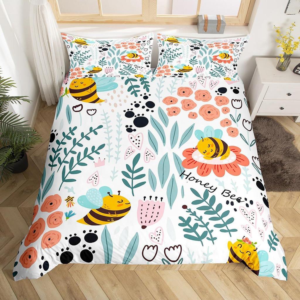 Bee Pattern Quilt Cover Three-Piece Bedding Set Bedroom Dormitory Bedding Decoration