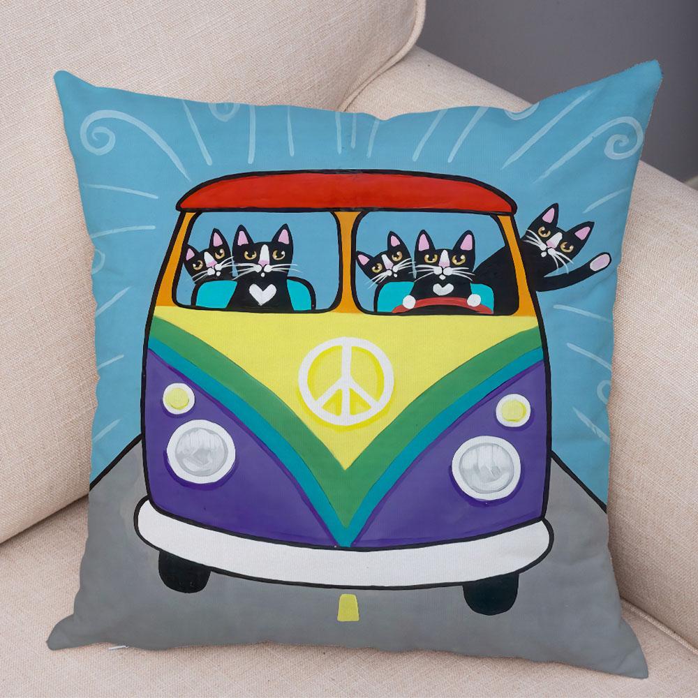 Bedroom Living Room Decorative Pillowcase Cushion Cover Pet Animal Cute Funny Cartoon Driving Cat Pillowcase