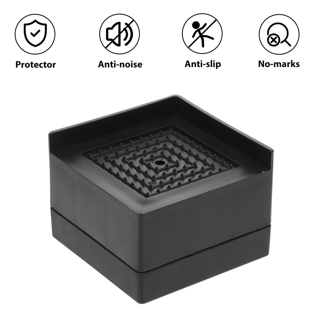 4 Pcs Black Rubber Furniture Floor Mat Bed Riser Anti Slip Feet Heavy Duty Sofa Couch Heightening Frame Lifts Table Leg