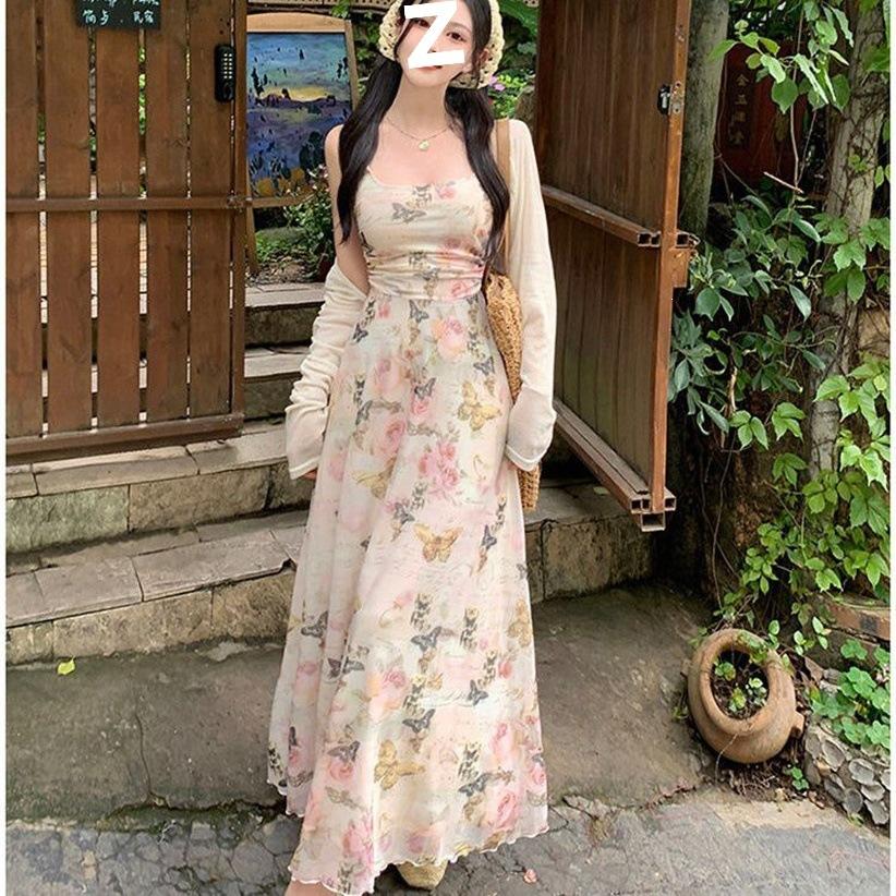 Gentle Wind Suspender Dress Women's Summer Temperament Coffee Break French Floral Niche Design Sense Thin Slim Skirt