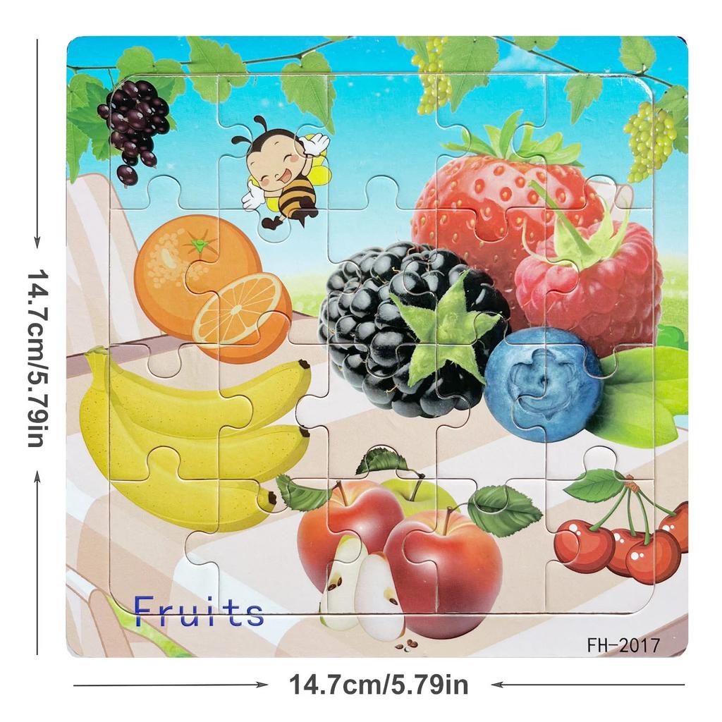 14.7cm/5.79in Wooden Jigsaw Puzzles Cartoon Animals Pattern Montessori Games Kids Educational Learning Wood Toys for Children