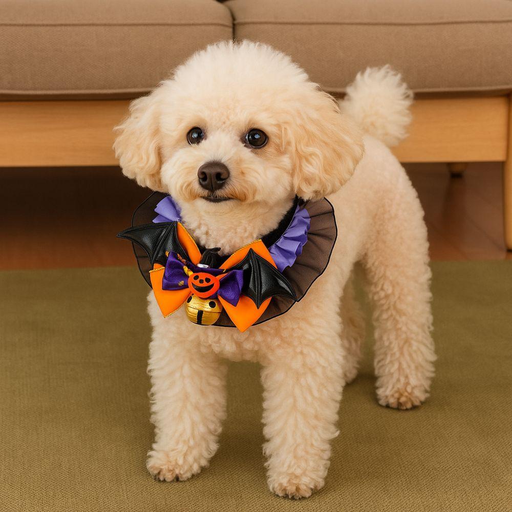 Pet Dress Up Adjustable Halloween Cat Collar Soft with Bell Dog Pumpkin Bow Collar Lace Cat Cosplay Bow Tie for Cats and Dogs