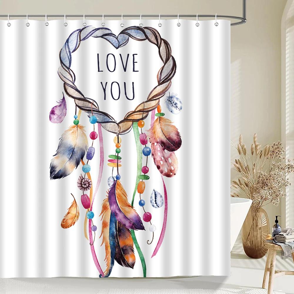 Colorful Feather Bathroom Shower Curtain Bohemia Waterproof Polyester Bath Curtains High Quality 3D Printed Bathroom Screen