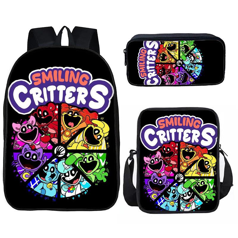 Backpack Satchel Pencil Case Three-Piece Set 3D Horror Smiling Animals Smilingcritters Schoolbag school bag
