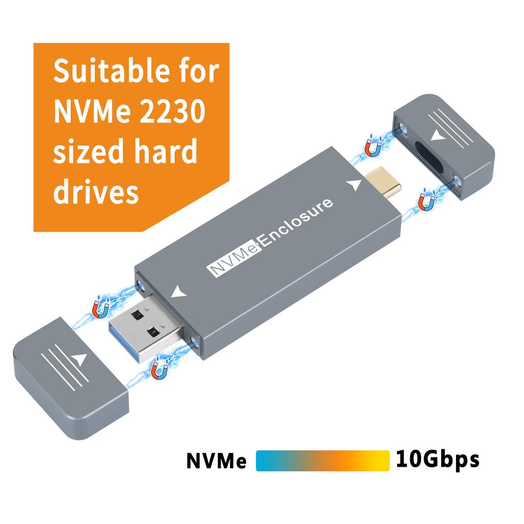 M.2 NVMe 2230 SSD Enclosure USB A/C Adapter 10Gbps USB3.2 Gen2 External Case Box for Desktop computer Tablet PC Phone SN740/BG4