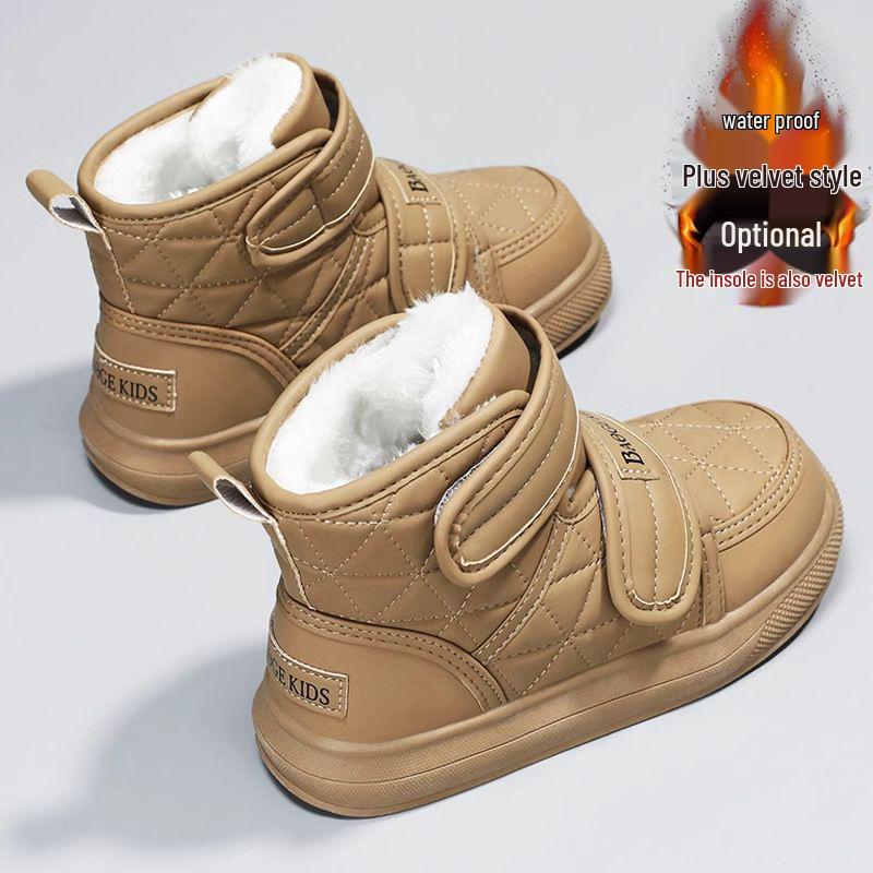 Jungen 2025 Winter Schneestiefel: Samtgefüttert, Verdicktes Lederfell, Baumwollschuhe für Mittel- bis Großkinder