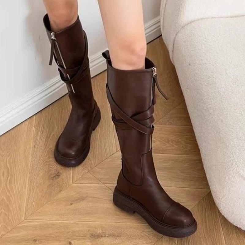 Fashion Leather Fleece-Lined Platform Knee High Shaft Shoes Woman Trend 2025 Goth Waterproof Gothic Designer Luxury Long Boots for Women