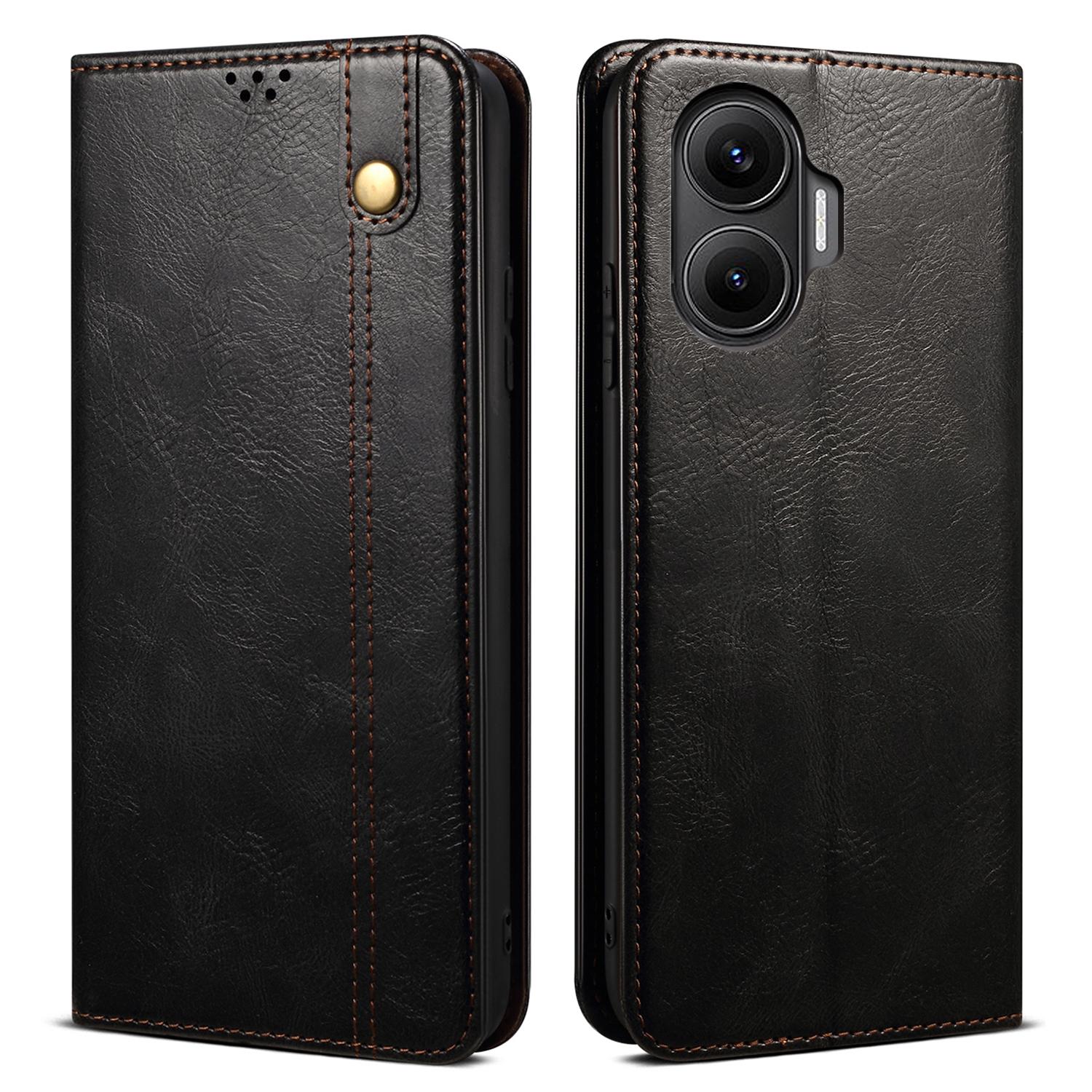 

For Xiaomi Redmi Turbo 4 Pro 5G Case Crazy Horse Texture Waxy Leather Wallet Stand Phone Cover Black