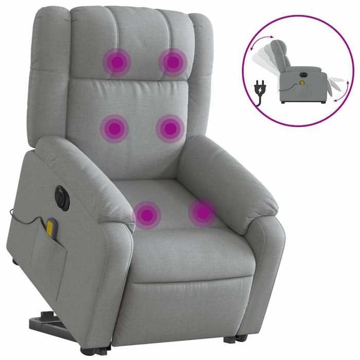 VidaXL Fauteuil inclinable de massage électrique Gris clair Tissu 3205238
