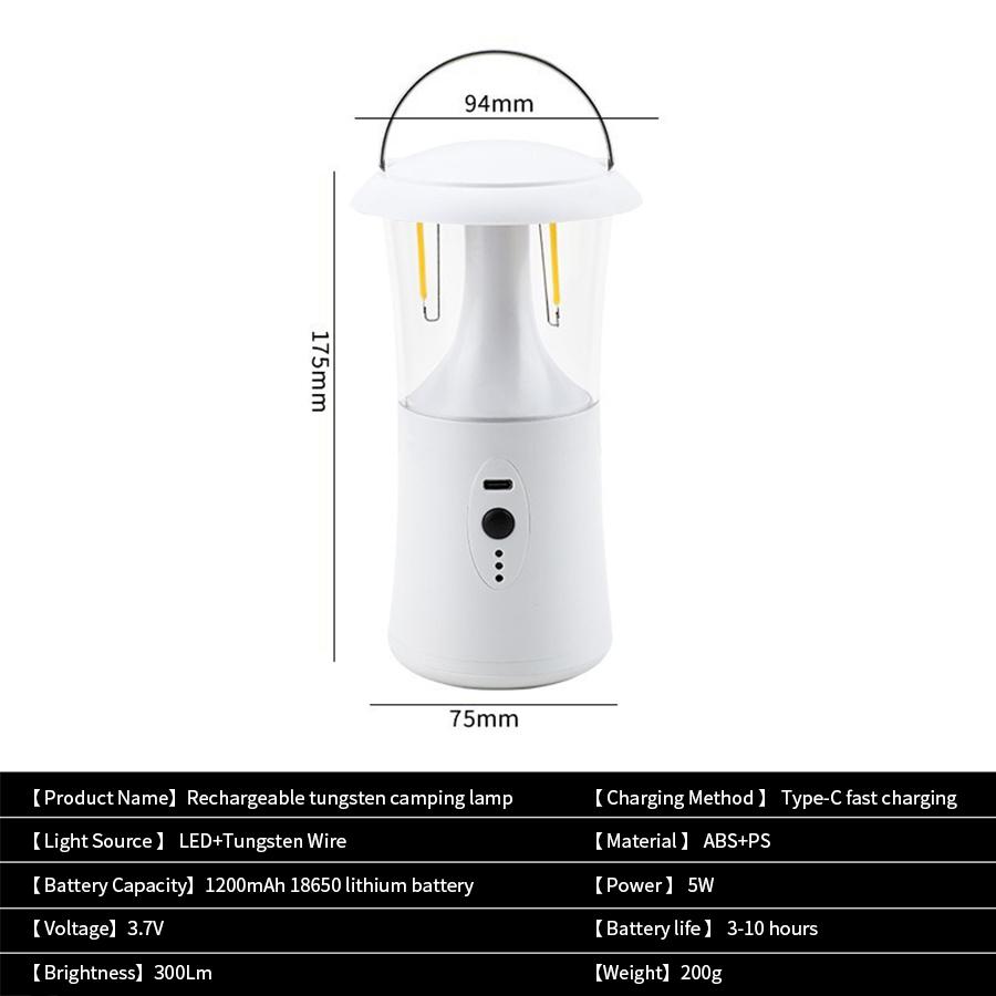 LED Outdoors Camping Lights Dimming Stepless Camping Lamp USB Rechargeable Waterproof Hanging Camping Lighting Fixtures
