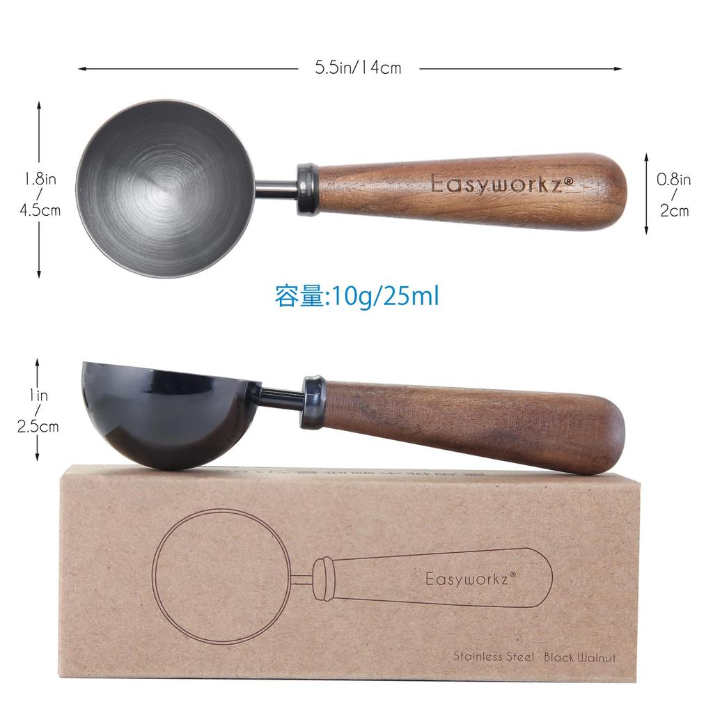 Easyworkz Retro Stainless Steel Coffee Measuring Scoop 10g Black Walnut Wooden Handle [Gunmetal]