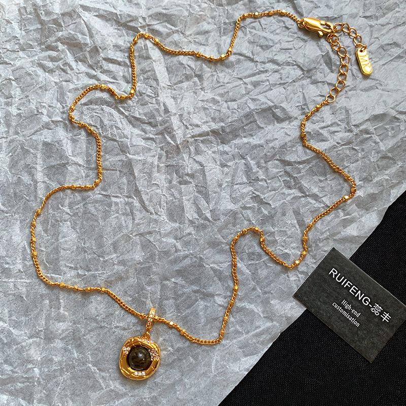 Tiger Eye Stone Long Necklace Women's Accessories Stacked New Sweater Chain Premium Light Luxury Neck Chain