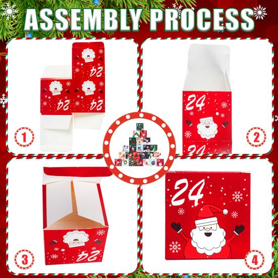 24Pcs Christmas Advent Calendar Boxes Cardboard Number Candy Boxes DIY 24 Days Countdown Gift Festive Decoration