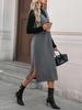 2025 Autumn/Winter Women's Knitted Strap Dress - Solid Color Long Skirt, European & American Style