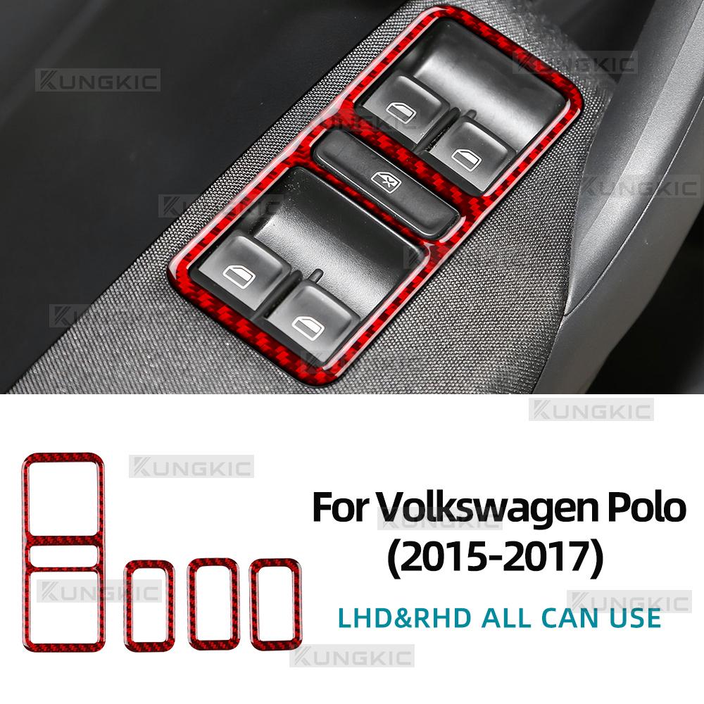 Sticker LHD RHD Real Soft Carbon Fibe rFor Volkswagen VW Polo MK5 6C 2015 2016 2017 Car Window Lift Button Panel Decor Trim