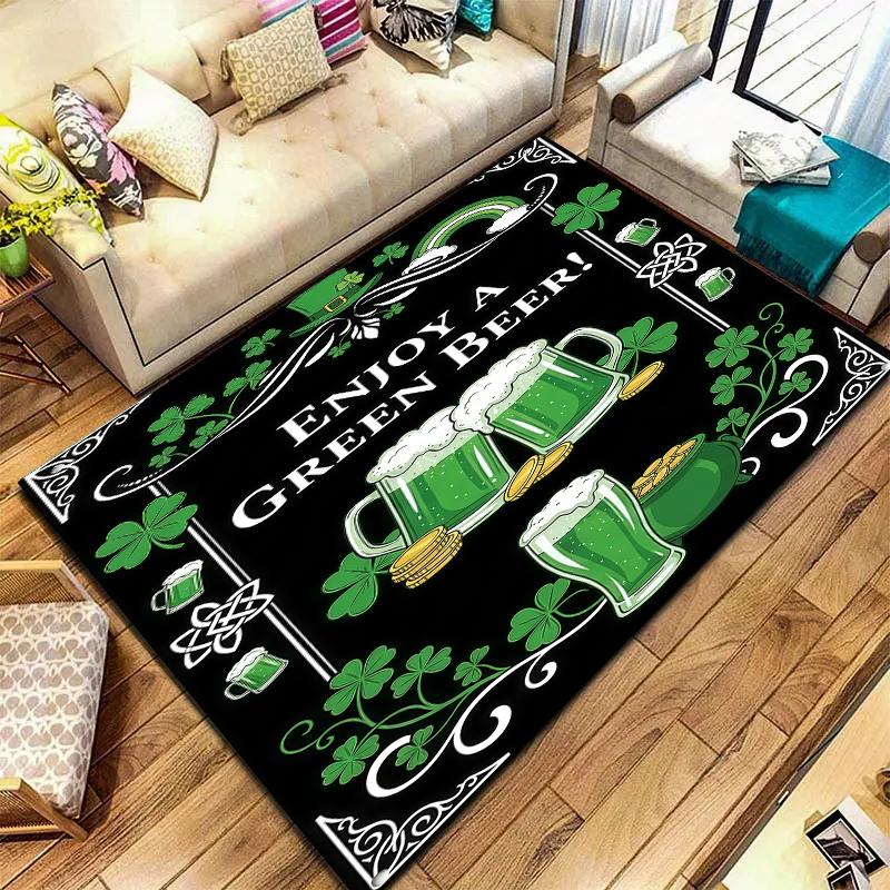 St.Patrick's Day cloverPattern Square Carpet,Area Rug,Carpet Rug for Living Room Bedroom Sofa Playroom Decor,Non-slip Floor Mat,Holiday Birthday Gifts