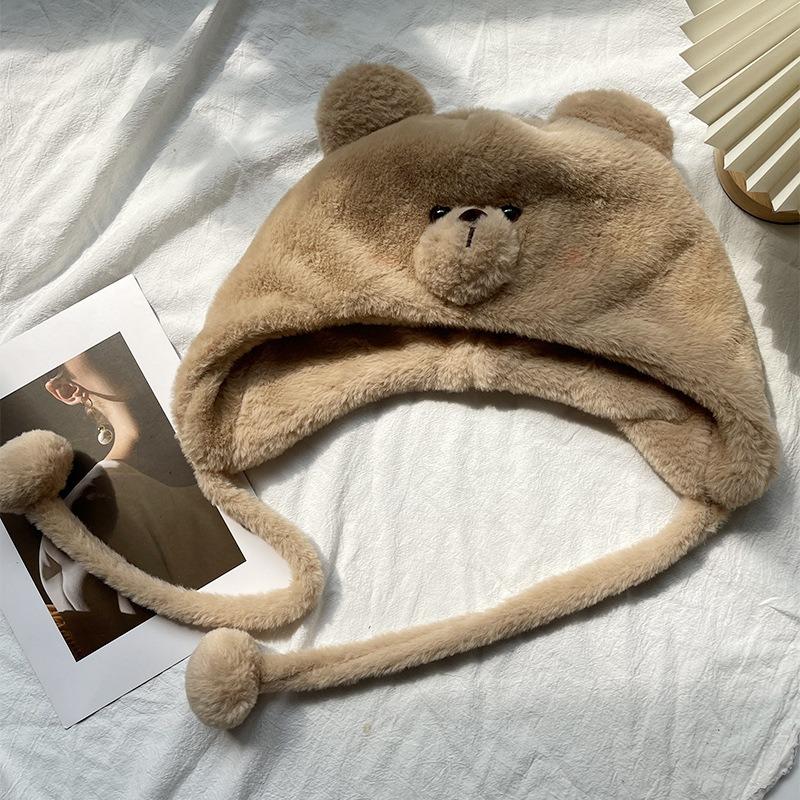 

Милые медвежьи ушки теплая шапка-пуловер осень и зима женская утолщенная защита ушей плюшевая шапка для велоспорта от холода M（54-59cm）