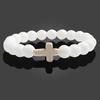 Turquoise Cross Elastic Yoga Bracelet with Black Volcanic Stone