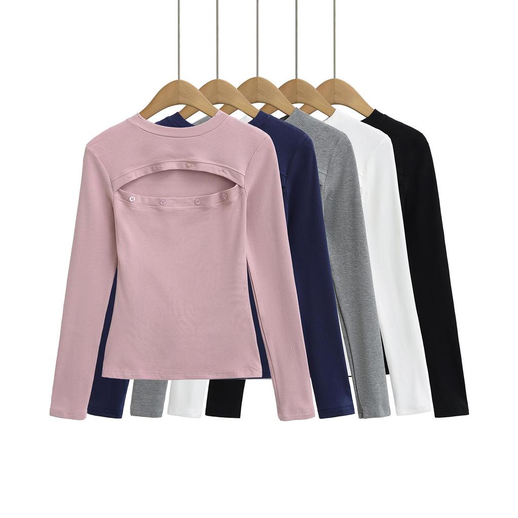 Spicy Cutout Front Slim Fit Women's Long Sleeve T-Shirt - Stylish Spring Trend