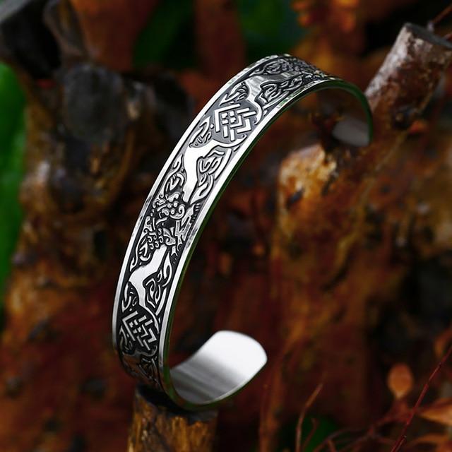 Schwarzes Edelstahl-Wikinger-Runen-Armband für Männer und Frauen, Retro-Wikinger-Lebensbaum-Armband, Biker-Modeschmuck, Amulett-Geschenk