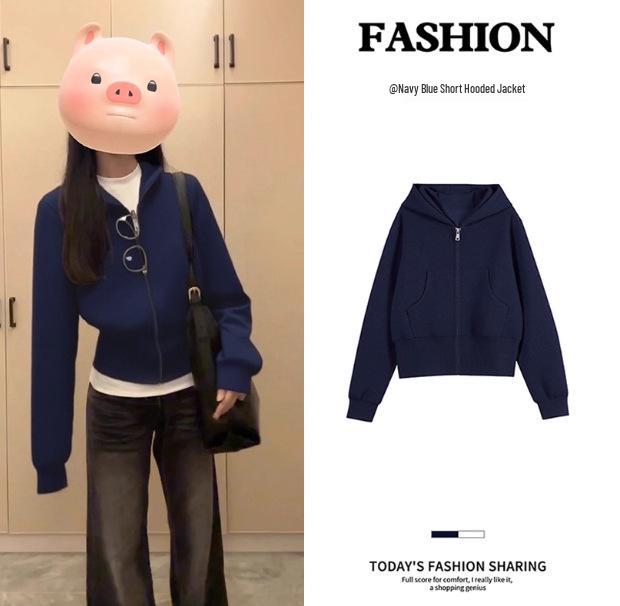 Women's Slim Gray Jacket - 2025 New Spring/Autumn Korean Style Waist-Hugging Sweatshirt