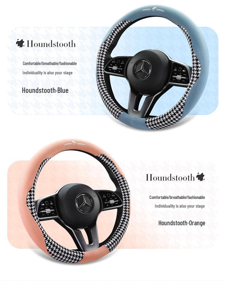 Luxury Houndstooth Leather Steering Wheel Cover - All-Season Car Interior Upgrade