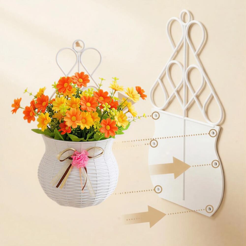 Nordic Plastic Hanging Flower Basket, Minimalist Wall Mounted Planter for Artificial Flowers Indoor Home Decor Supplies