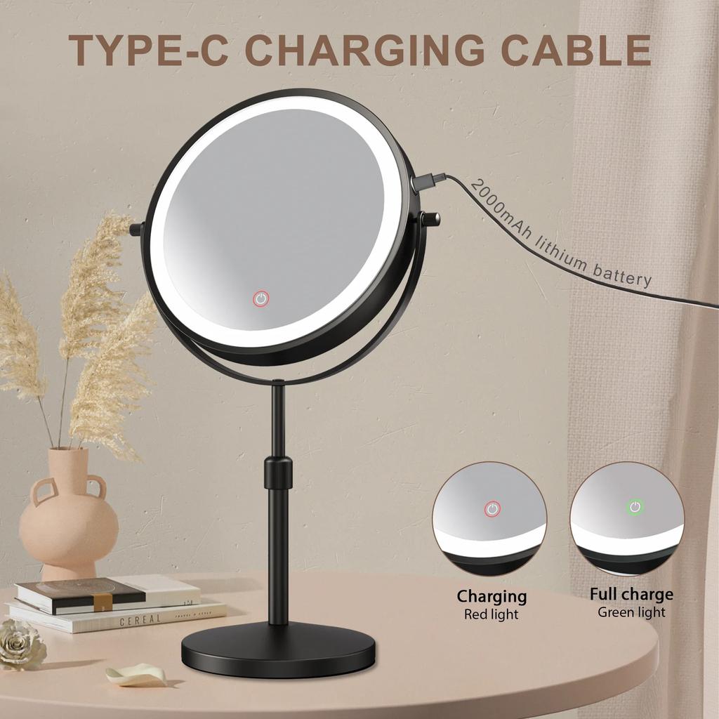 8.5 Inch Makeup Mirror With Light Lamp 10X Magnification 3 Color Lights,Adjustable Brightness Height Standing Cosmetic Mirror