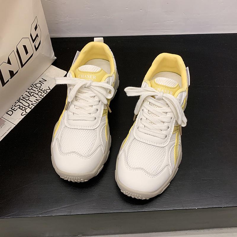 Faux leather mesh super fire Forrest Gump training shoes women's 2025 summer new breathable comfortable soft sole heightening casual sports shoes