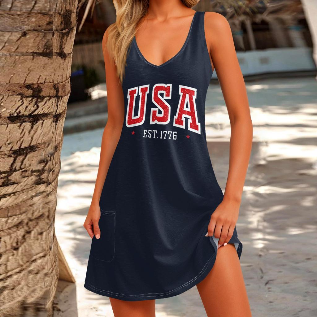 Women's Print Dress, Vest, Skirt With Pockets, Beach Skirt, V-Neck Vest Skirt Vest Skirt