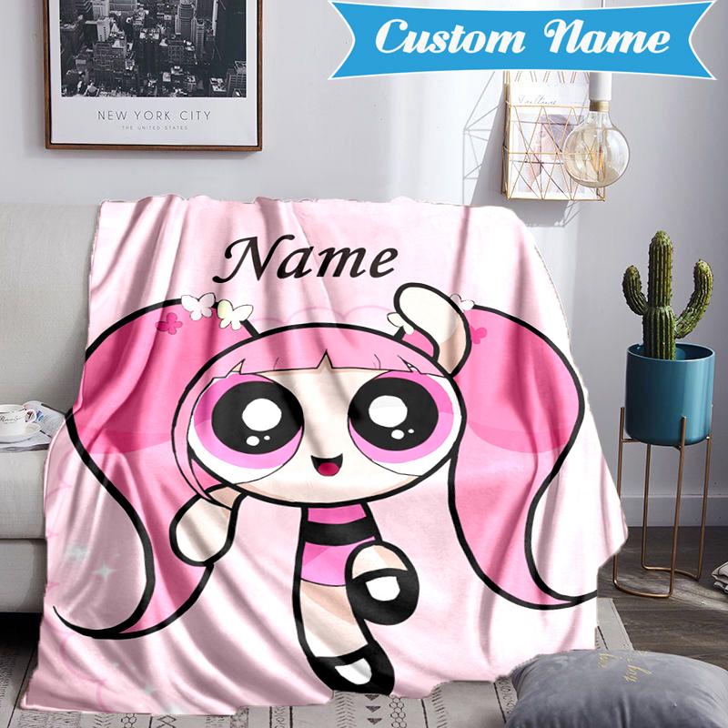 Custom Name Powerpuff Adventure Blanket Lightweight Ideal Bedding Blanket Perfect for Travel, Camping, Living Rooms, Sofas, Christmas Gift