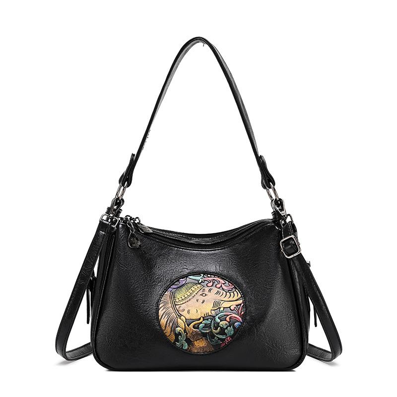 Genuine Brand Soft Leather Shoulder Bag Women Casual Tote Bags Female Solid Color Purse Printing Design Handbag Commuting Sac
