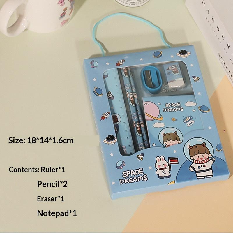 

New Cartoon Rabbit Pencil Ruler Eraser Sharpener Stationery Set Student School Office Writing Supplies Kindergarten Kids Gift синий