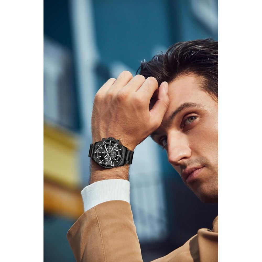 SAPPHERO Men's Analog Wristwatch 7 ATM Water Resistant Luminous Stainless Steel Mineral Glass Business Outdoor Date Chronograph Black Band Black Dial