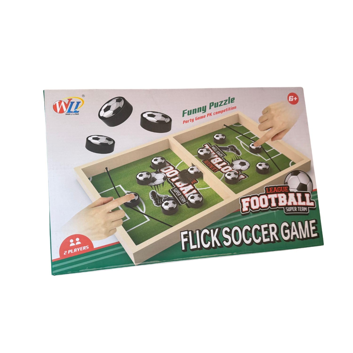

Flick Soccer - змагальна настільна гра для віку 6+ з ігровим полем 35 см x 22 см. Гра, партії для двох гравців, вгору, футбол, ви побачите в соціальних мережах,