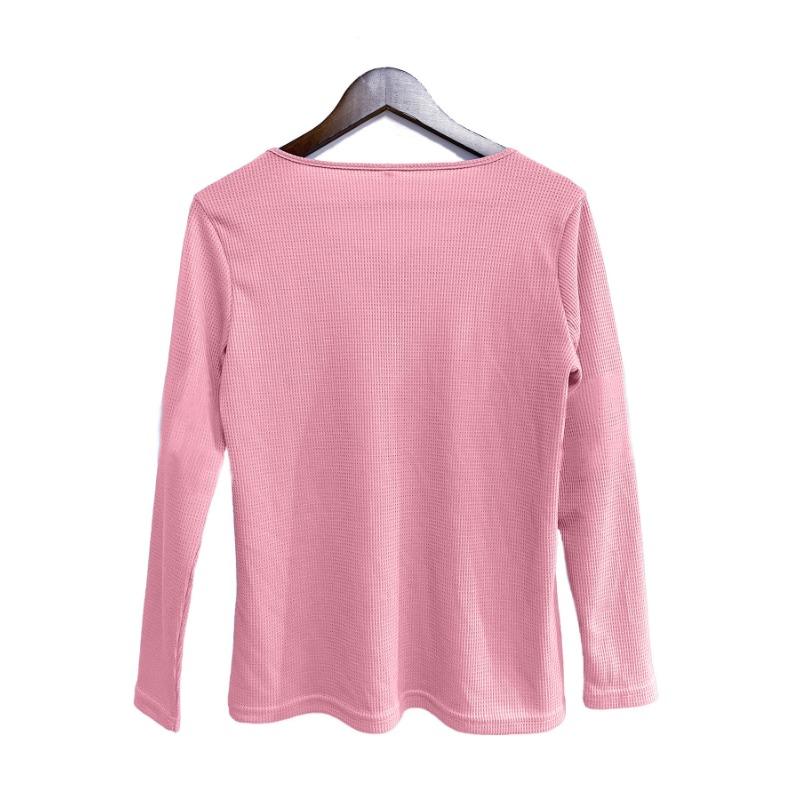 Women Solid Color Waffle Long Sleeve Zipper Casual T Shirt Top